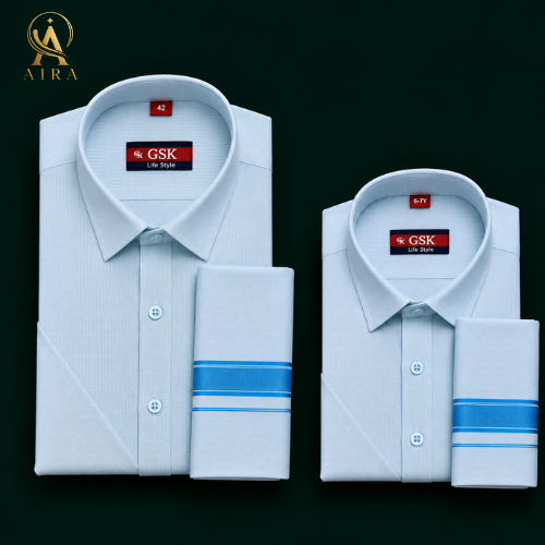 blue father son veshti set combo