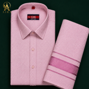 GSK Annam Flower Design  Pink  Cotton Veshti Set |Aira Cotton
