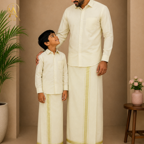 gold father son veshti set